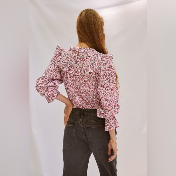 Sonmer Carmen $160 Pink/Burgandy Button Down Blouse - Picture 3 of 5
